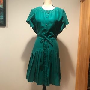 Green Pleated Midi Dress XS